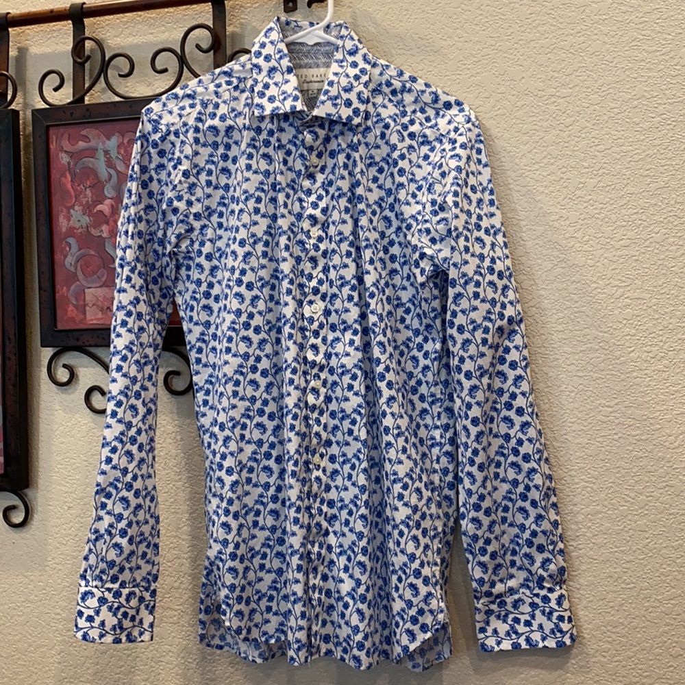 EUC TED BAKER 16 34/35 Endurance blue/white shirt